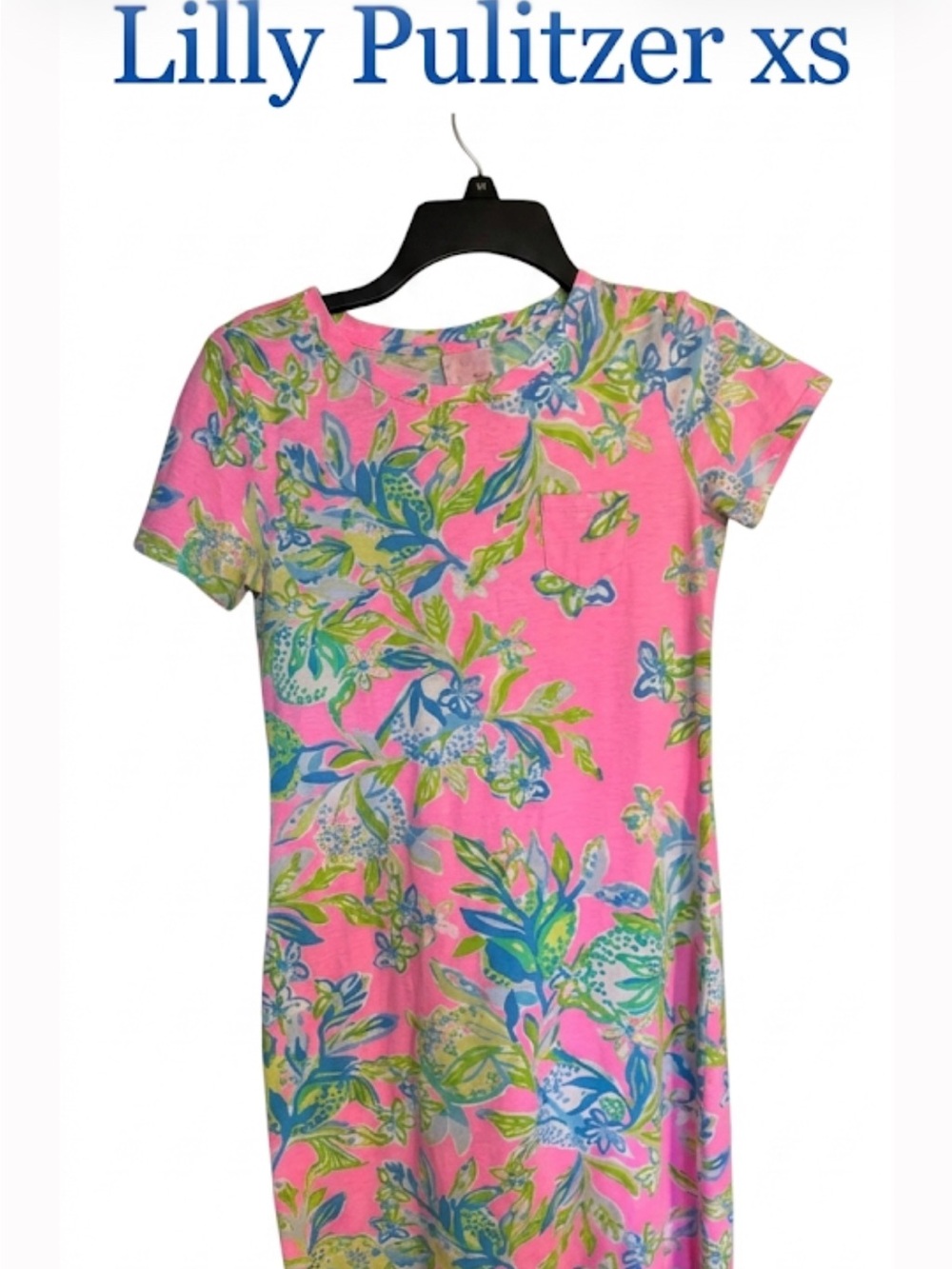 Lily Pulitzer Pink Floral Shift Dress with Blue & Lime Print ptp 16